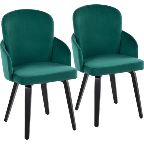 Dahlia Dining Chair in Black Wood, Gold & Green Velvet (Set of 2)